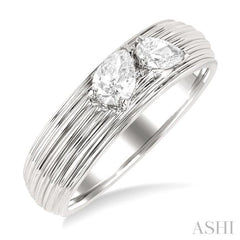 3/8 Ctw Textured Shank 2-Stone Pear Cut Diamond Fashion Band in 14K White Gold