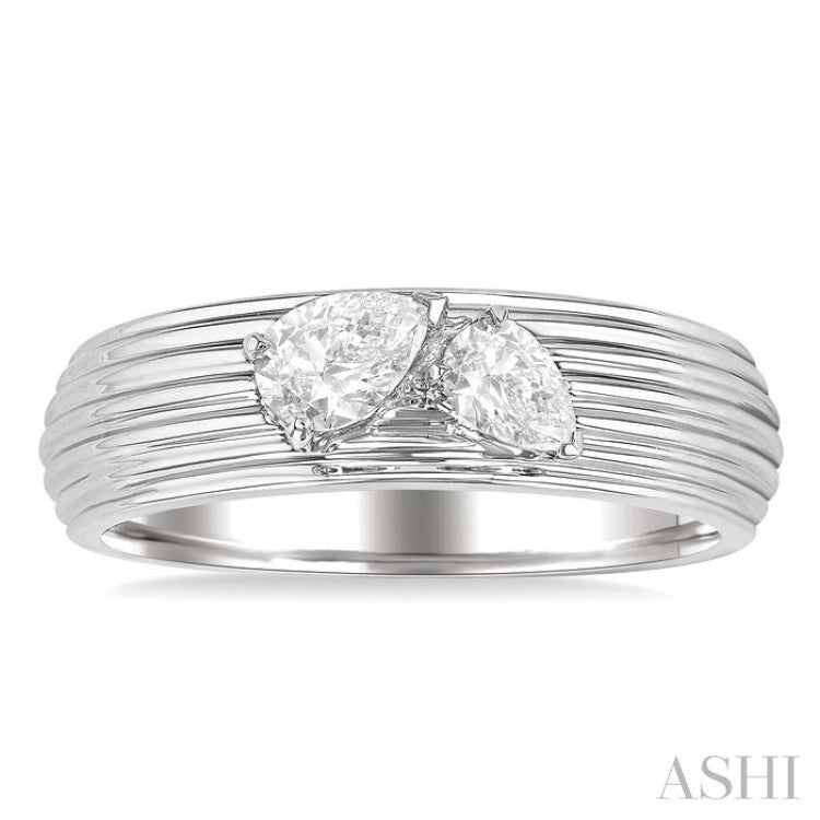 3/8 Ctw Textured Shank 2-Stone Pear Cut Diamond Fashion Band in 14K White Gold