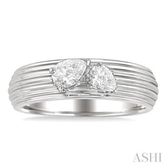 3/8 Ctw Textured Shank 2-Stone Pear Cut Diamond Fashion Band in 14K White Gold