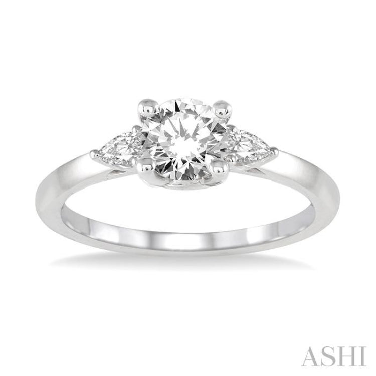 1/5 Ctw Round Center Pear Cut Diamond Semi-Mount Engagement Ring in 14K White Gold
