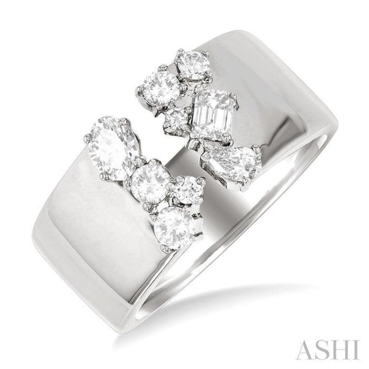 3/4 Ctw Open Top Mixed Diamond Cut Wide Fashion Band in 14K White Gold