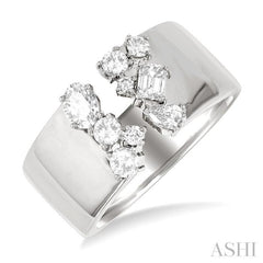 3/4 Ctw Open Top Mixed Diamond Cut Wide Fashion Band in 14K White Gold