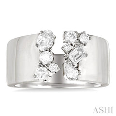 3/4 Ctw Open Top Mixed Diamond Cut Wide Fashion Band in 14K White Gold