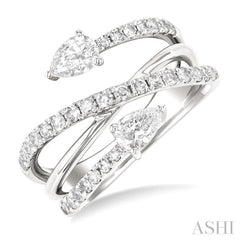 1 Ctw East West Pear and Round Cut Diamond Split Open-End Fashion Ring in 14K White Gold