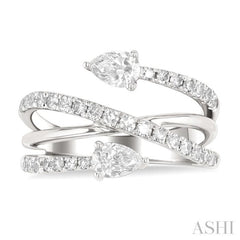 1 Ctw East West Pear and Round Cut Diamond Split Open-End Fashion Ring in 14K White Gold