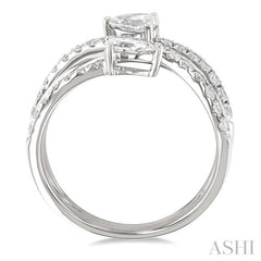 1 Ctw East West Pear and Round Cut Diamond Split Open-End Fashion Ring in 14K White Gold