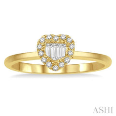 1/5 Ctw Heart Shape Baguette and Round Cut Diamond Ladies Ring in 14K Yellow Gold