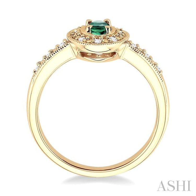5x3 MM Oval Shape Emerald and 1/10 Ctw Single Cut Diamond Ring in 10K Yellow Gold