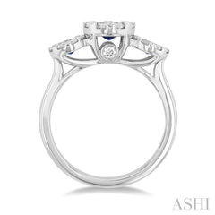 3.8 MM & 3 MM Sapphire and 5/8 Ctw Round Cut Diamond Precious Lovebright Past, Present and Future Ring in 14K White Gold