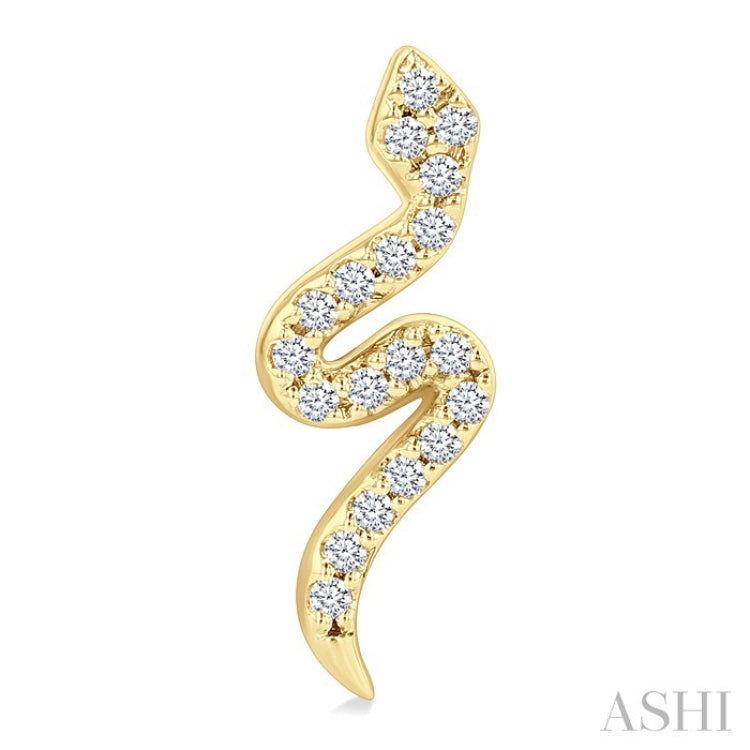 1/8 Ctw Petite Snake Round Cut Diamond Fashion Stud Earrings in 10K Yellow Gold