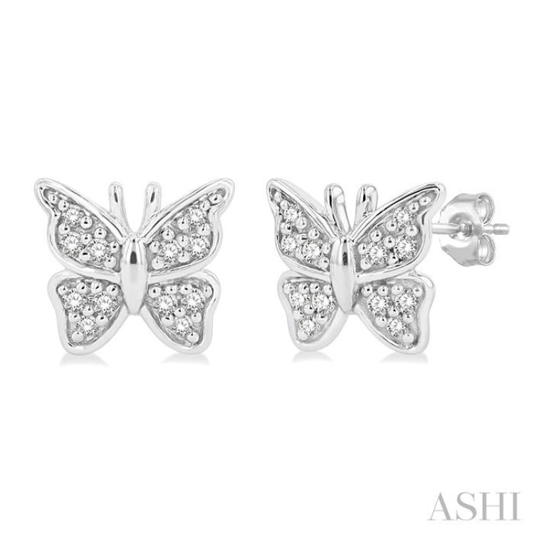 1/10 Ctw Petite Butterfly Round Cut Diamond Fashion Stud Earring in 10K White Gold