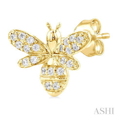 1/8 Ctw Petite Bumble Bee Round Cut Diamond Fashion Stud Earrings in 10K Yellow Gold