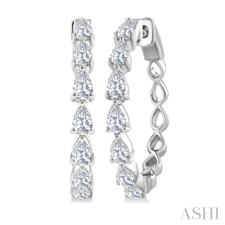 1 1/2 Ctw North-South Pear Shape Diamond Fashion Hoop Earring in 14K White Gold