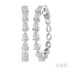 1 1/2 Ctw North-South Pear Shape Diamond Fashion Hoop Earring in 14K White Gold