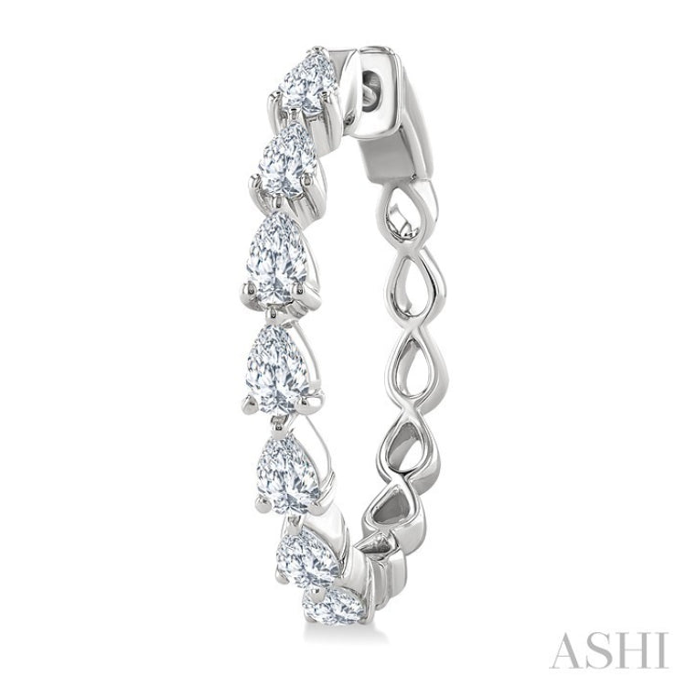 1 1/2 Ctw North-South Pear Shape Diamond Fashion Hoop Earring in 14K White Gold