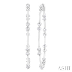 2 Ctw Front and Inner Back Round Cut Diamond Hoop Earrings in 14K White Gold