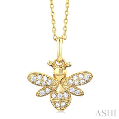 1/10 Ctw Petite Bumble Bee Round Cut Diamond Fashion Pendant With Chain in 10K Yellow Gold