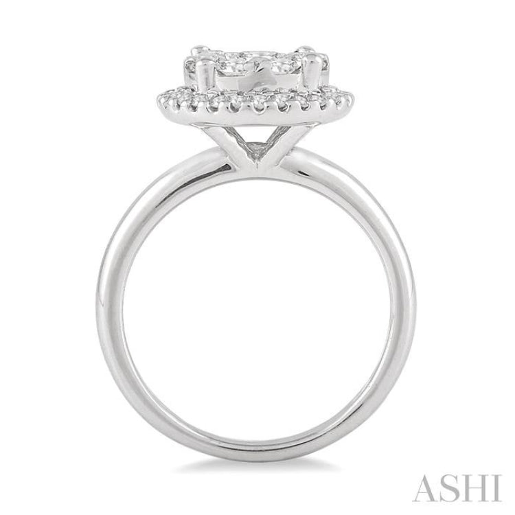 3/4 Ctw Lovebright Round Cut Diamond Engagement Ring in 14K White Gold