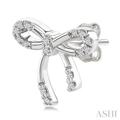 1/10 Ctw Bow Round Cut Diamond Fashion Earrings in Sterling Silver