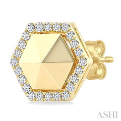 1/4 Ctw Petite Hexagon Single Cut Diamond Halo Fashion Stud Earrings in 14K Yellow Gold