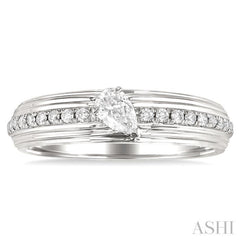 1/3 Ctw Textured Shank Tilted Pear and Round Cut Diamond Fashion Band in 14K White Gold