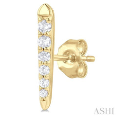 1/10 Ctw Petite Vertical Bar Graduated Round Cut Diamond Fashion Stud Earring in 10K Yellow Gold