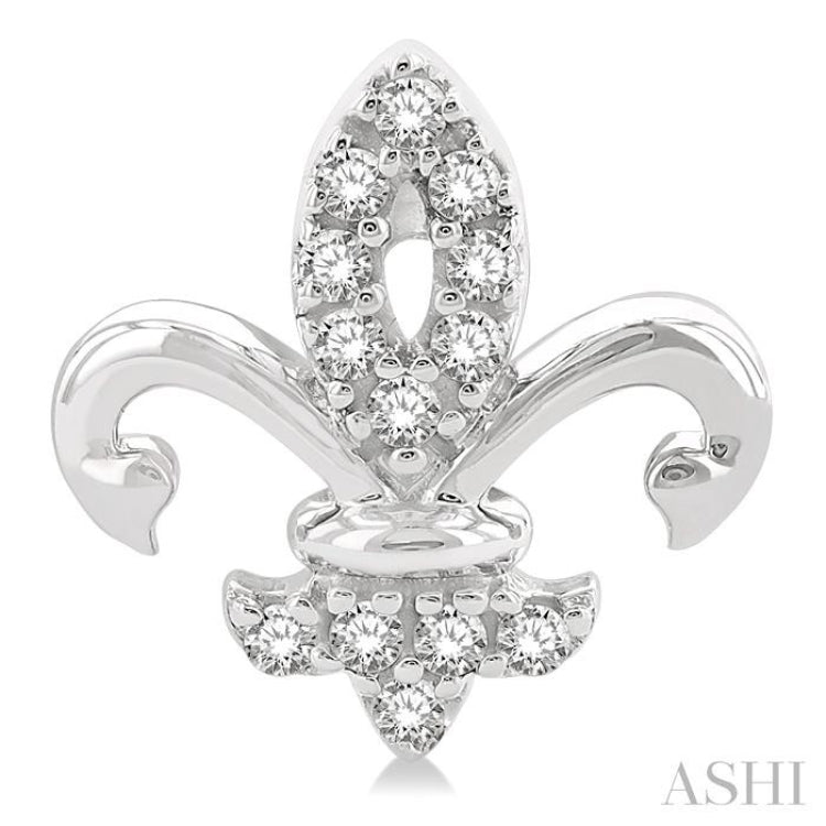 1/8 Ctw Petite Fleur De Lis Round Cut Diamond Fashion Stud Earrings in 10K White Gold