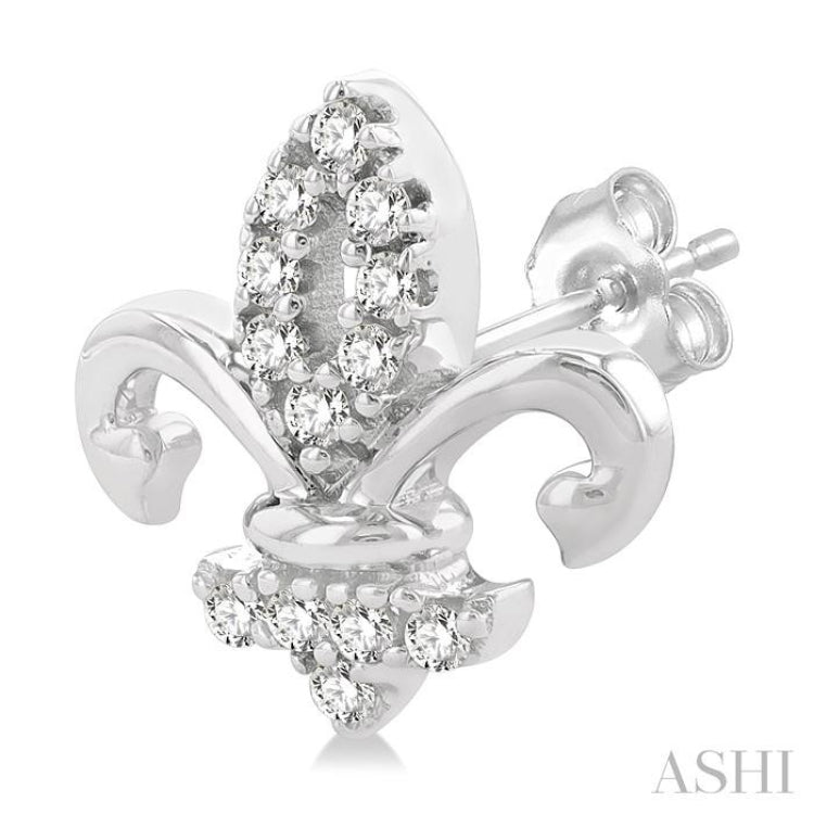 1/8 Ctw Petite Fleur De Lis Round Cut Diamond Fashion Stud Earrings in 10K White Gold