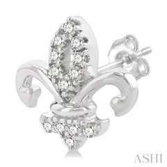 1/8 Ctw Petite Fleur De Lis Round Cut Diamond Fashion Stud Earrings in 10K White Gold