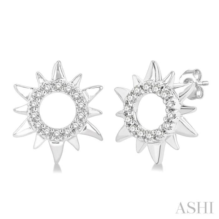 1/10 Ctw Petite Sun Round Cut Diamond Fashion Stud Earrings in 10K White Gold