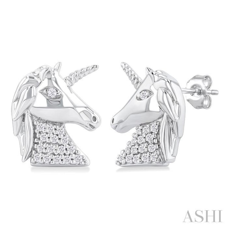 1/10 Ctw Petite Unicorn Round Cut Diamond Cut Fashion Stud Earrings in 10K White Gold