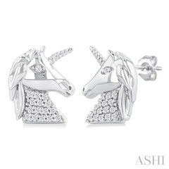 1/10 Ctw Petite Unicorn Round Cut Diamond Cut Fashion Stud Earrings in 10K White Gold