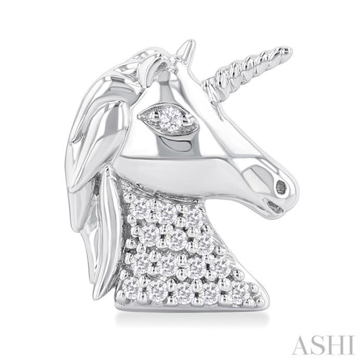 1/10 Ctw Petite Unicorn Round Cut Diamond Cut Fashion Stud Earrings in 10K White Gold