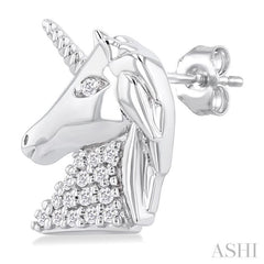 1/10 Ctw Petite Unicorn Round Cut Diamond Cut Fashion Stud Earrings in 10K White Gold