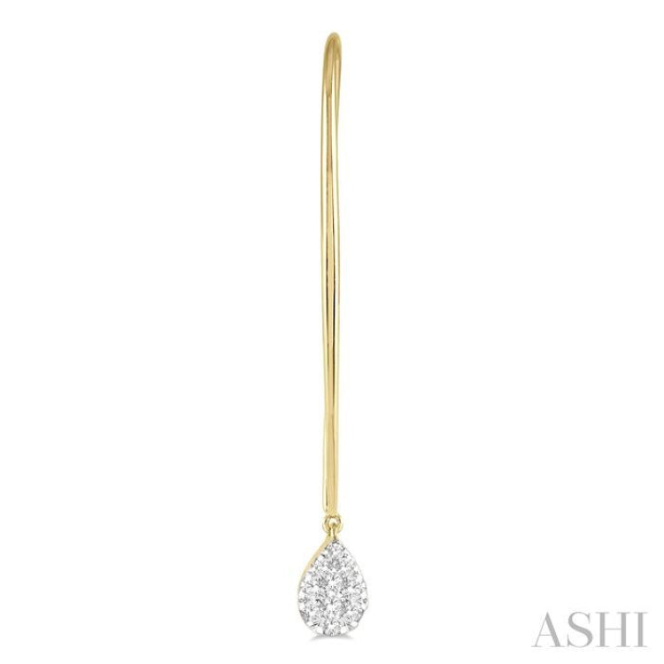 1/2 Ctw Pear Shape Dangler Lovebright Round Cut Diamond Earring in 14K Yellow and White Gold