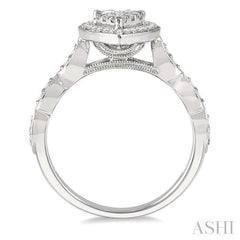 1/2 Ctw Pear Shape Mount Marquise Shank Lovebright Round Cut Diamond Ring in 14K White Gold