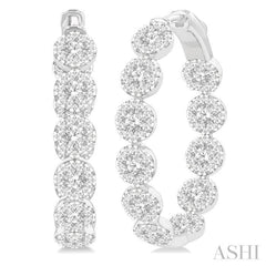 4 1/5 Ctw Circular Link Lovebright In-Out Round Cut Diamond Hoop Earring in 14K White Gold