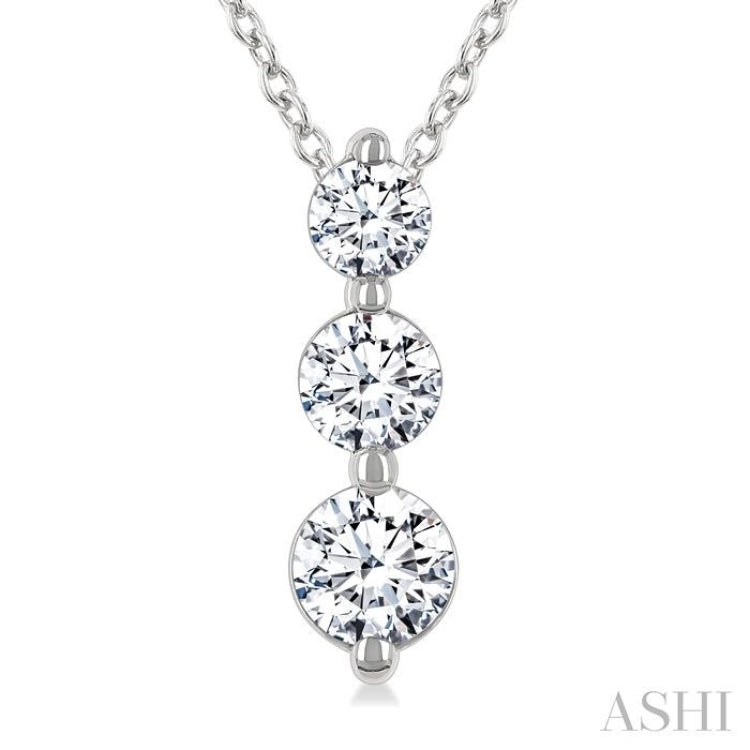 1/2 Ctw Round Cut Diamond Three-Stone Snowman Pendant With Chain in 14K White Gold