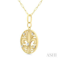 1/4 Ctw Fleur De Lis Round Cut Diamond Fashion Medallion Pendant With Chain in 14K Yellow Gold