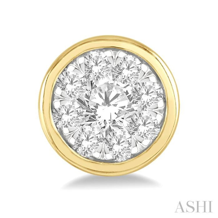 1/3 Ctw Medallion Lovebright Round Cut Diamond Bezel Stud Earring in 14K Yellow and White Gold