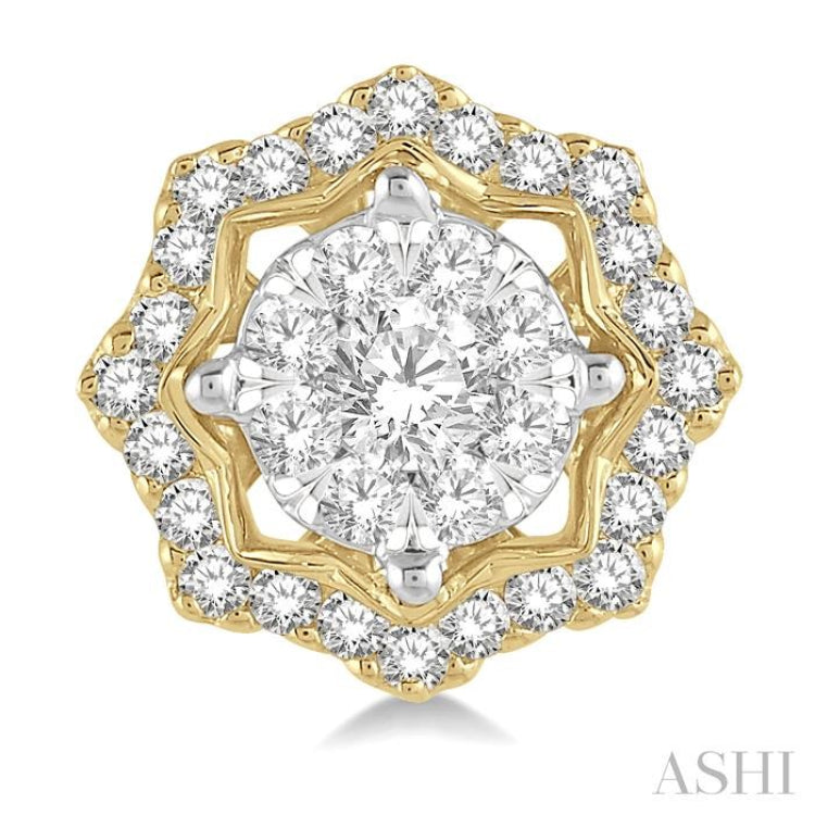 3/4 Ctw Star Lattice Lovebright Round Cut Diamond Earring in 14K White and Yellow Gold