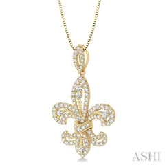 7/8 Ctw Round Cut Diamond Fleur De Lis Diamond Pendant in 14K Yellow Gold with Chain