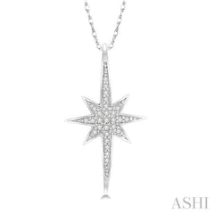 1/10 Ctw Star Charm Round Cut Diamond Pendant With Link Chain in 10K White Gold