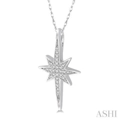 1/10 Ctw Star Charm Round Cut Diamond Pendant With Link Chain in 10K White Gold