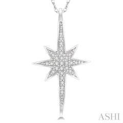 1/10 Ctw Star Charm Round Cut Diamond Pendant With Link Chain in 10K White Gold