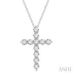 4 Ctw Round Cut Diamond Cross Pendant in 14K White Gold with Chain