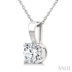 1 Ctw Prong Set Round Cut Diamond Solitaire Pendant With Chain in 14K White Gold