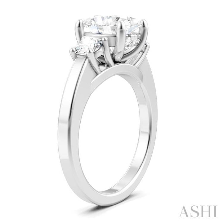 1/2 Ctw Tri-Mount Past, Present and Future Oval Shape Center Round Cut Diamond Semi-Mount Engagement Ring in 14K White Gold