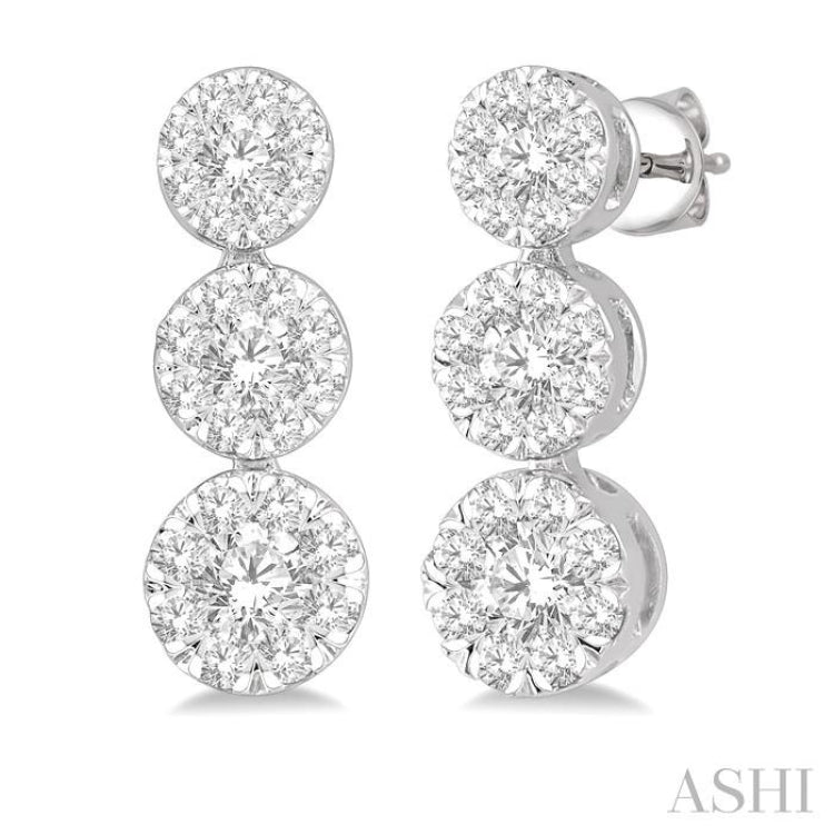 1/2 Ctw Hanging Triple Mount Lovebright Round Cut Diamond Earring in 14K White Gold