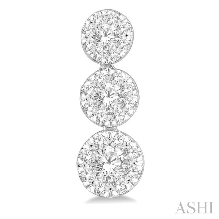 1/2 Ctw Hanging Triple Mount Lovebright Round Cut Diamond Earring in 14K White Gold